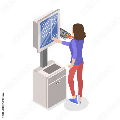3D Isometric Flat Vector Set of Ticket Kiosks, Self Service Terminals. Item 2