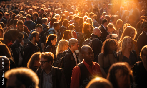 Large crowd of people commuting to work in the morning 