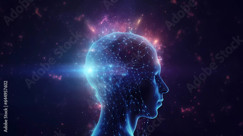 Human head with a luminous brain network,Neuro scientis,AI artificial intelligence concept.