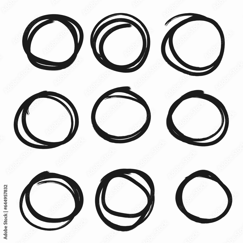 Highlight circle frames. Circular scribble doodle oval. Vector illustration on a white background. For message note mark design element. Set hand drawn pencil or marker round circles line sketch set. Highlight circle frames. Circular scribble doodle oval. Vector illustration on a white background. For message note mark design element. Set hand drawn pencil or marker round circles line sketch set.