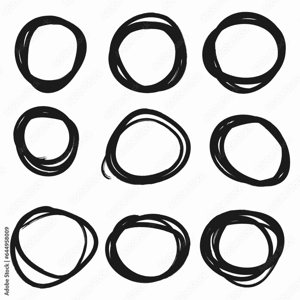 Set hand drawn pencil or marker round circles line sketch set. Circular scribble doodle oval. Highlight circle frames. Vector illustration. White background. Set hand drawn pencil or marker round circles line sketch set. Circular scribble doodle oval. Highlight circle frames. Vector illustration. White background.