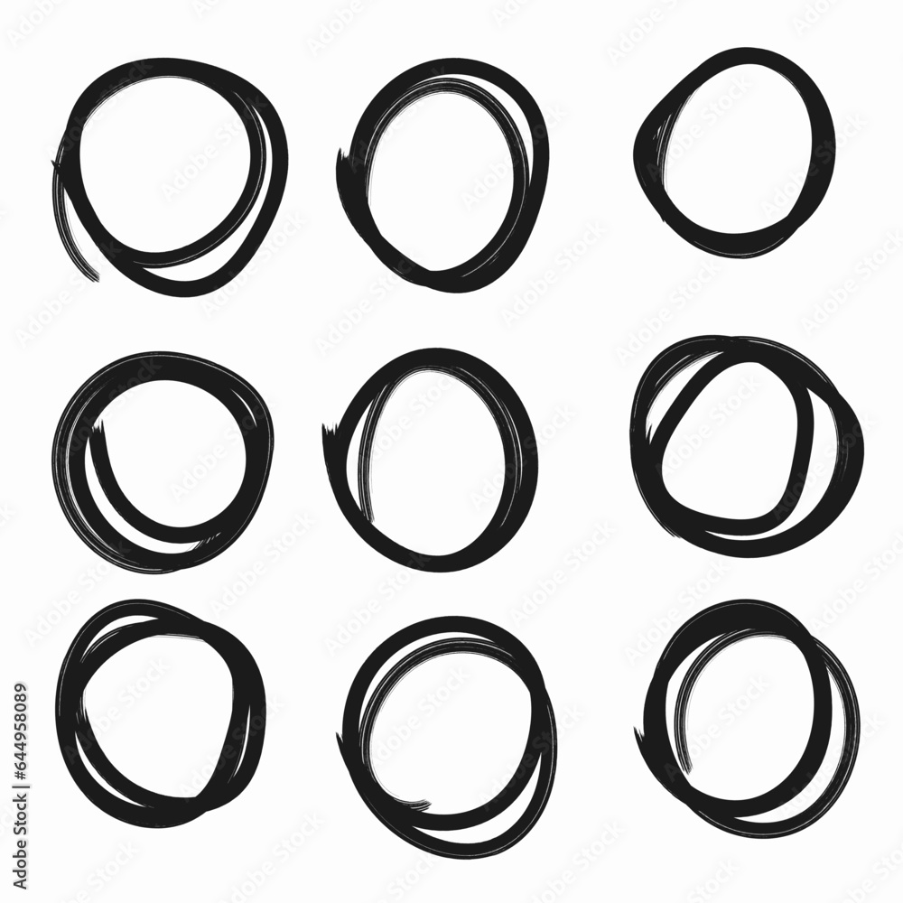 Set hand drawn pencil or marker round circles line sketch set. Circular scribble doodle oval. Highlight circle frames. Vector illustration. White background. Set hand drawn pencil or marker round circles line sketch set. Circular scribble doodle oval. Highlight circle frames. Vector illustration. White background.