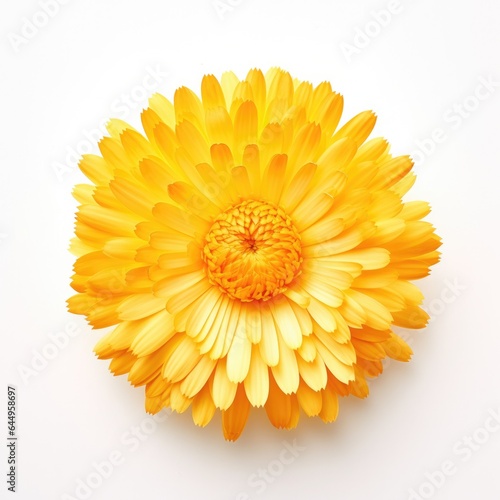 One Calendula flower isolated on white background  top view. Floral flowers pattern.