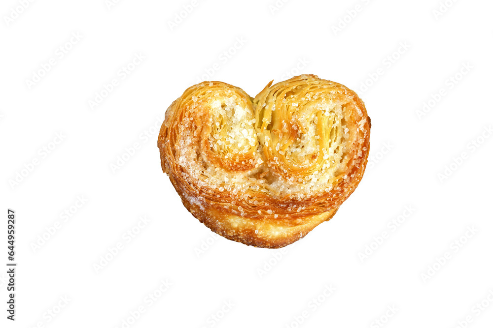 Fototapeta premium Palmier biscuit isolated on white background, little heart biscuit isolated