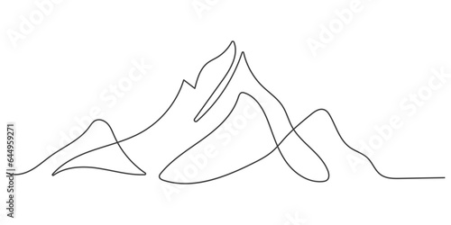 One continuous line drawing of mountain range landscape vector illustration in flat trendy style, hand drawn mountain illustration.