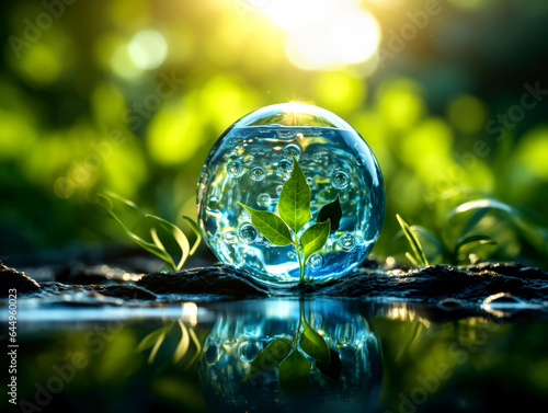 Creative ideas of earth day or save energy and environment. Crystal ball sign for sustainable plant. AI Generated