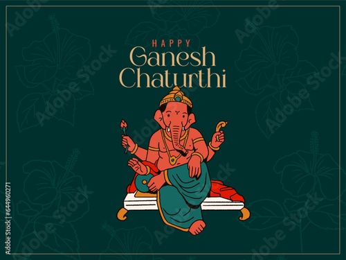 Happy Ganesh Chaturthi Text with Ganesha hand drawn vector illustration and Festive minimal background vector template design