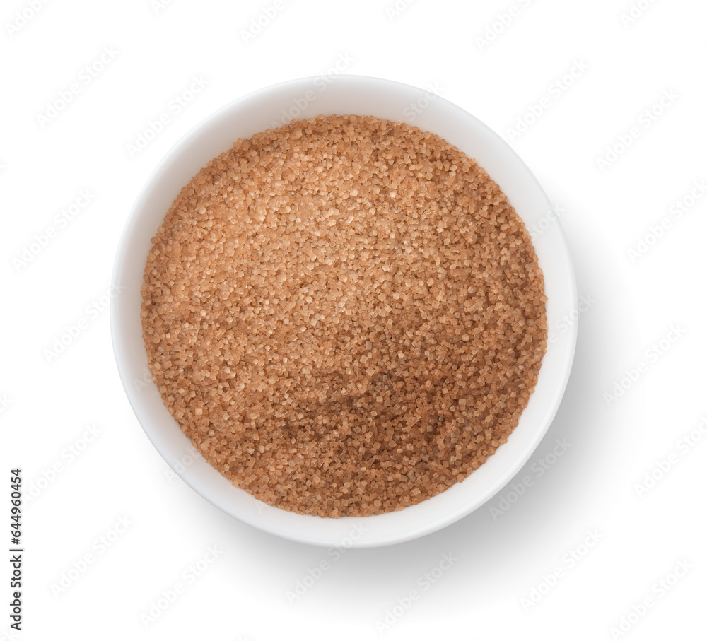 Top view of brown granulated sugar in ceramic bowl Top view of brown granulated sugar in ceramic bowl