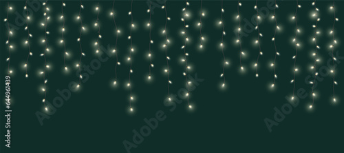 Christmas garland isolated on transparent background. Glowing yellow light bulbs with sparkles. Xmas, New Year, wedding or Birthday decor. Party event decoration. Winter holiday season element