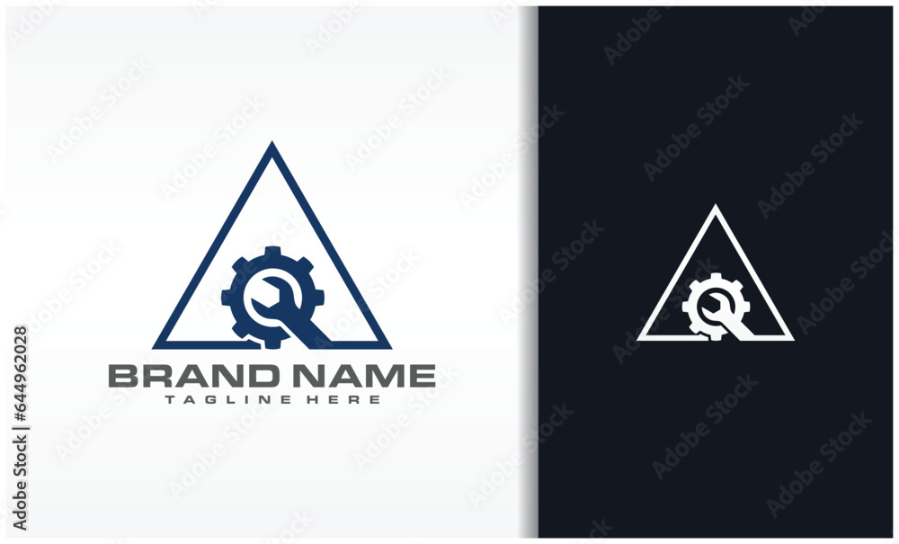 Logo with gear and wrench in triangle Logo with gear and wrench in triangle