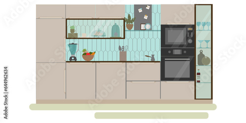 Modern Kitchen Interior Empty No People House Room Flat Vector Illustration
