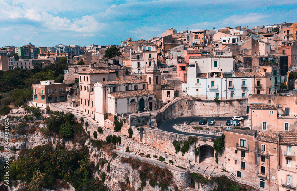 Aerial view of Ragusa Town, Sicily, Italy. Ancient city.