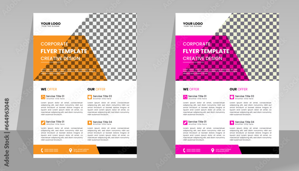 Corporate business flyer template design with yellow and pink color. marketing, business proposal, promotion, advertise, publication, cover page. new digital marketing flyer.
