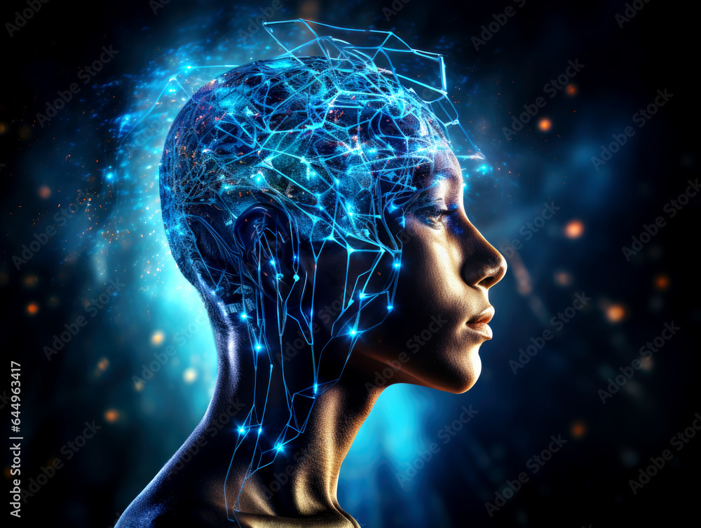 Human head and brain.Artificial Intelligence, AI Technology, thinking concept. Made with AI gereration Human head and brain.Artificial Intelligence, AI Technology, thinking concept. Made with AI gereration