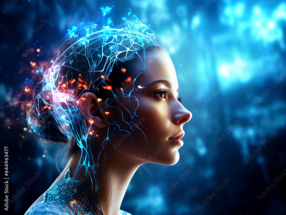 Human head and brain.Artificial Intelligence, AI Technology, thinking concept. Made with AI gereration Human head and brain.Artificial Intelligence, AI Technology, thinking concept. Made with AI gereration