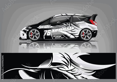 Car wrap decal design vector rally race vehicle speed sport.