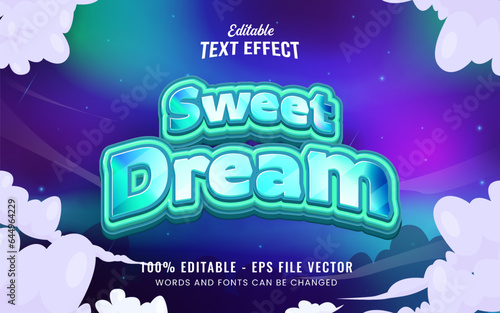 Sweet dream editable vector text effect with clouds background. Attractive typography featuring beautiful and airy cloud elements. Perfect for designs related to fantasy, imagination and subtle theme
