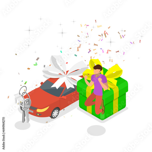 3D Isometric Flat Vector Set of Lottery Winners, Luck and Fortune. Item 3