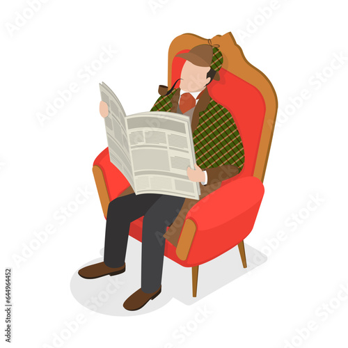 3D Isometric Flat Vector Set of Inspector Holmes Characters, Private Investigator. Item 1