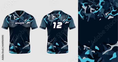 Sport jersey template mockup grunge abstract design for football soccer, racing, gaming, blue color