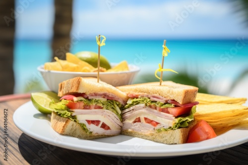 Fototapeta Naklejka Na Ścianę i Meble -  Club sandwiches in a outdoor beach restaurant food setting