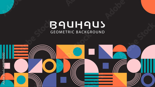 Abstract bauhaus background. Modern geometric elements in trendy retro style. All elements and colors are editable.