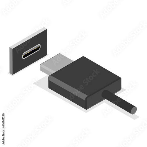 3D Isometric Flat Vector Set of USB Types, Socket Plug in. Item 2
