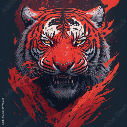 Digital Illustration face of tiger, 3D vector art, fantasy art, digital painting, low-poly art.