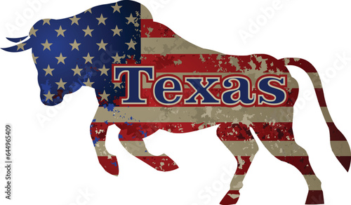 Wild buffalo bull and American Flag