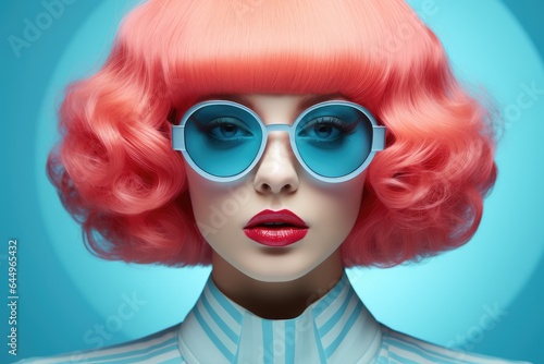 Retro-futuristic woman with short hair wearing sunglasses.