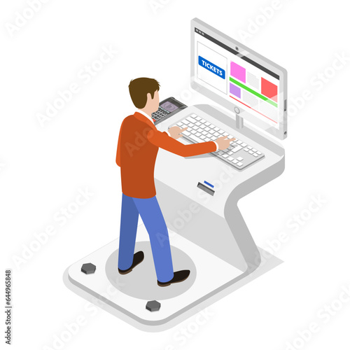3D Isometric Flat Vector Set of Ticket Kiosks, Self Service Terminals. Item 1
