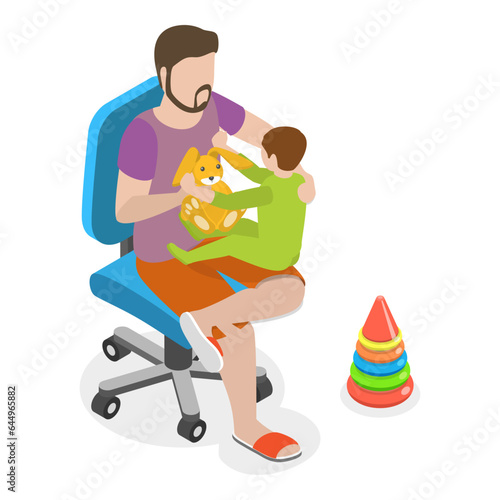 3D Isometric Flat Vector Illustration of Playing With Kids , Parents and Their Children are Having Good Time. Item 3