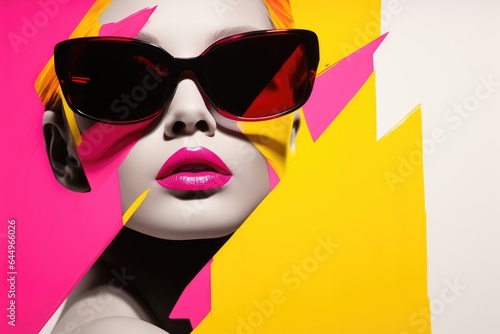 Feminine Abstract in pink, yellow, black colors.