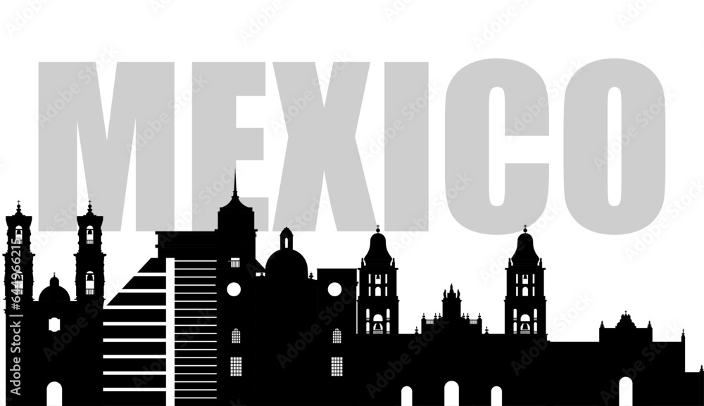 Silhouette of Mexico landmarks, vector illustration.