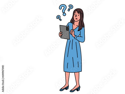 Woman holding a tablet. Vector clipart. Business people, problem solving, successbusiness.  photo
