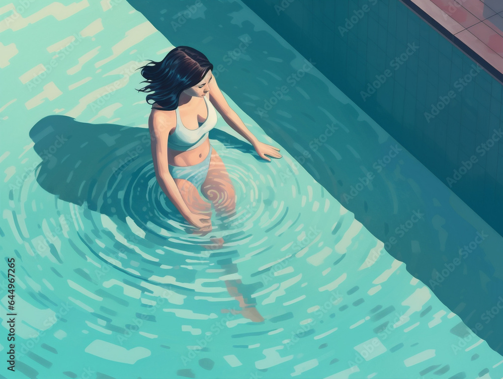 summer woman swim pool person girl leisure young illustration holiday water. Generative AI.