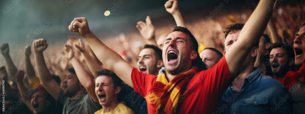 Fototapeta premium happy fans at the stadium rejoice at the victory of their football team banner