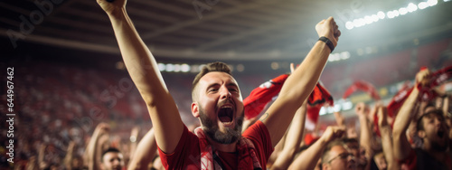 happy fans at the stadium rejoice at the victory of their football team banner