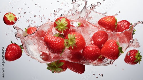 Photo of strawberries splashing into water created with Generative AI technology