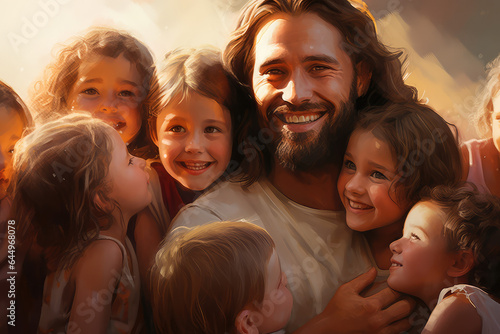 Jesus christ and happy children