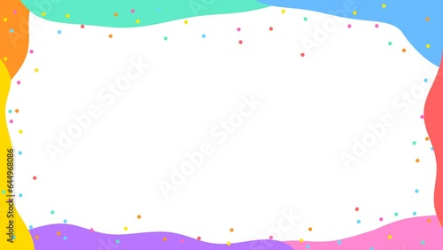 4k colorful little splashes on transparent background. Small animated color dots yellow, orange, green, purple, blue, red, pink. Cartoon childish design style. Seamless loop simple circles kid pattern