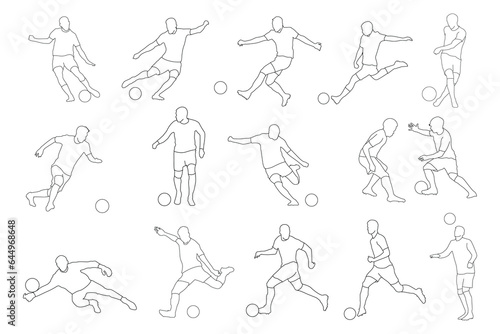 Line art. Vector set of football, soccer players. Football players. Group of soccer players silhouettes, isolated vector, soccer players vector illustration