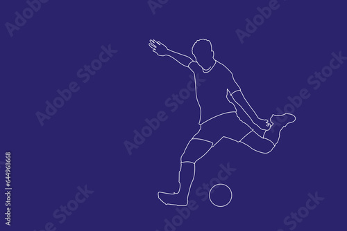 Line art. Football Silhouette Sport. Male soccer player in action isolated white background Vector illustration