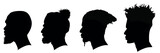 Silhouettes of African American men part 7, profile with various hairstyles, contour on white background. Vector illustration