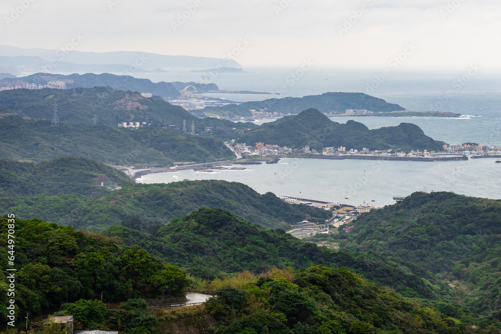 Mountain and sea scenery in Jiufen City, Taiwan