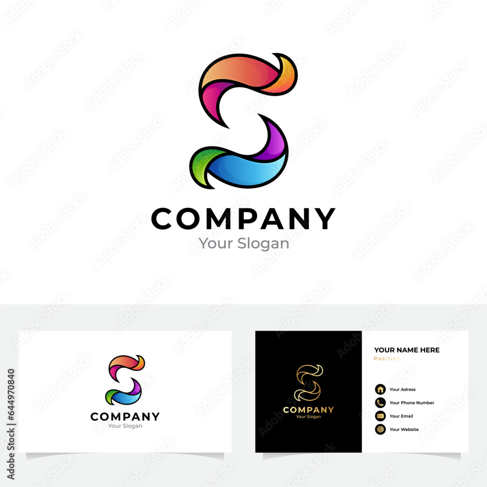 Fototapeta premium Initial letter S logo and business card design
