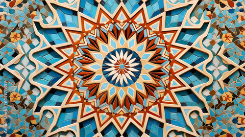 Geometric traditional Islamic ornament. Fragment of a ceramic mosaic.Abstract background. Bright and colorful.