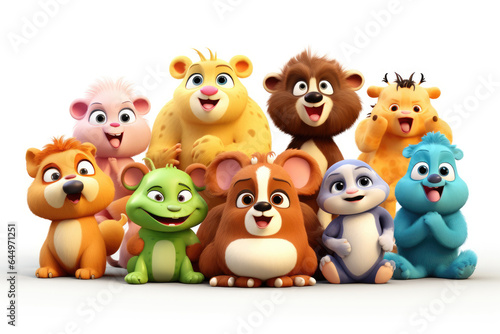 Set of characters of small cartoon animals isolated on white background