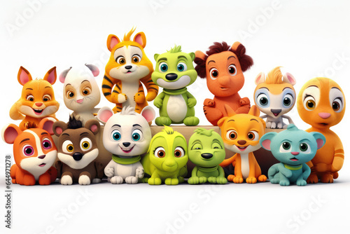 Set of characters of small cartoon animals isolated on white background