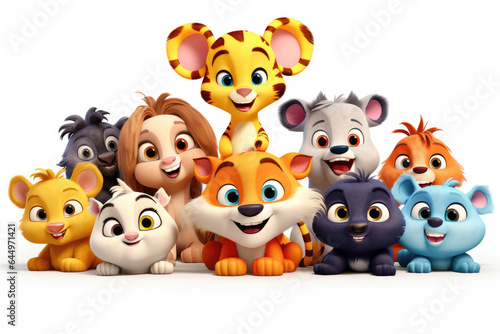 Set of characters of small cartoon animals isolated on white background